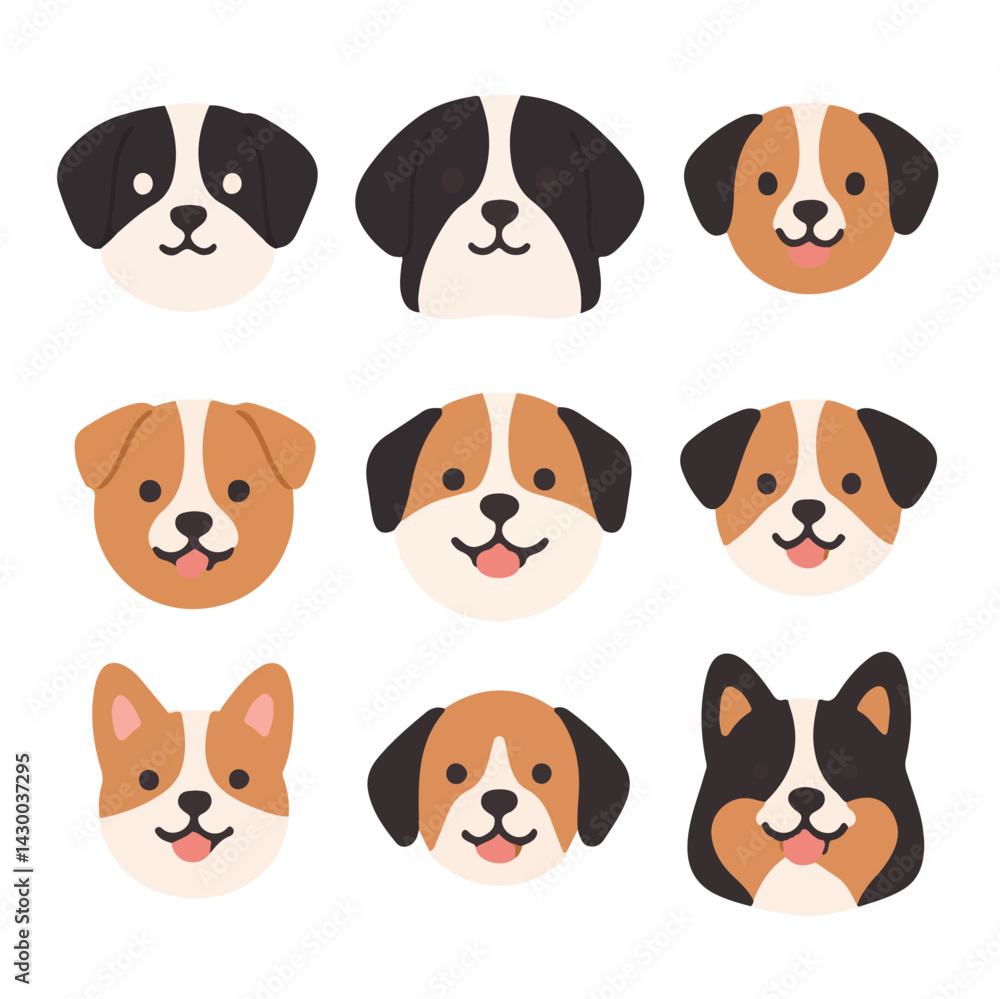 Obraz premium set of dogs face flat 