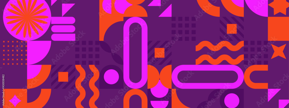 Fototapeta premium orange and pink abstract geometric shapes on purple background