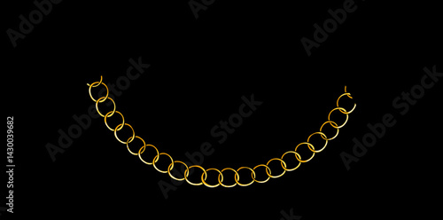 Gold Chain Necklace On Black Background, Drawing Style Art Jewelry Vector Illustration.	