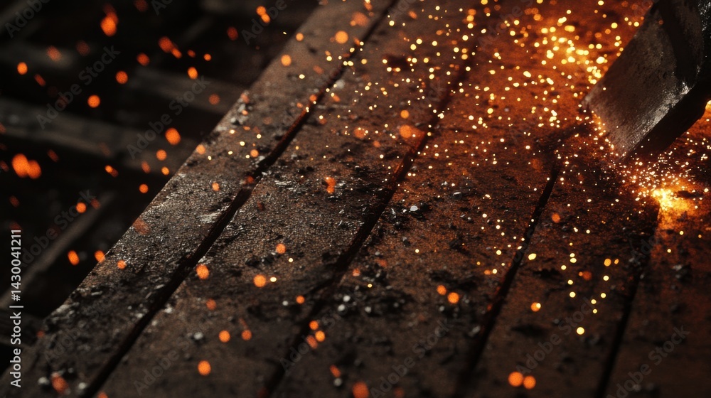 Obraz premium Blacksmith forging a metal piece in a workshop. Featuring craftsmanship and focus