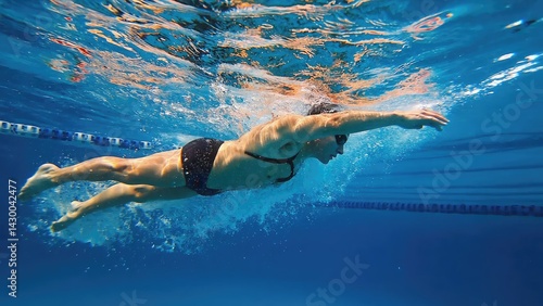 Obraz na płótnie Submerged swimmer performing freestyle underwater. w salonie