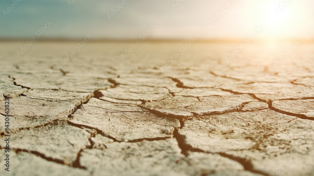 Fototapeta premium Sun-Drenched Cracked Earth, Low Angle, Desert Landscape