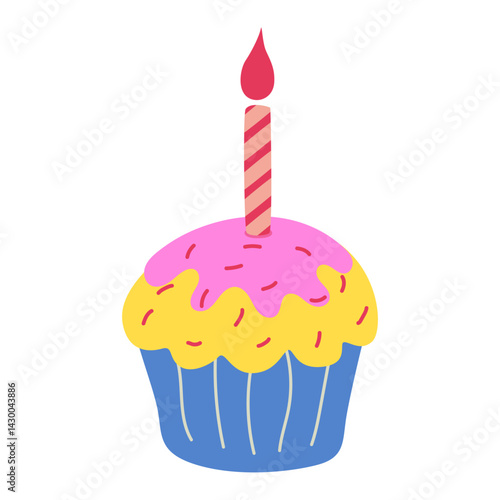 Hand-drawan birthday cake illustration. Cake, bakesry, pastry, dessert for birthday party decoration. Vector isolated.