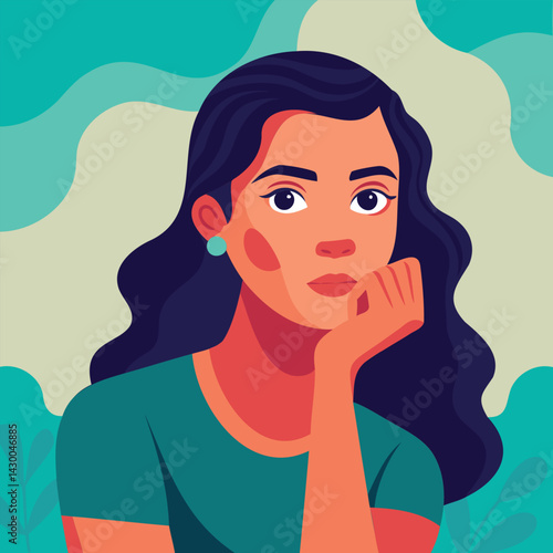 Vector illustration of cute girl thinking, dreaming