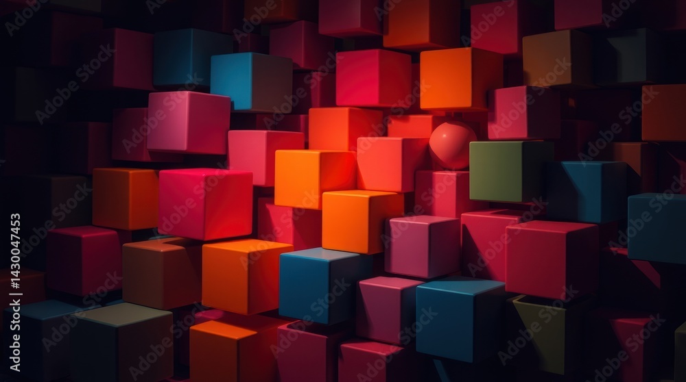 Colorful cubes and sphere in a dark setting Colorful cubes and sphere in a dark setting