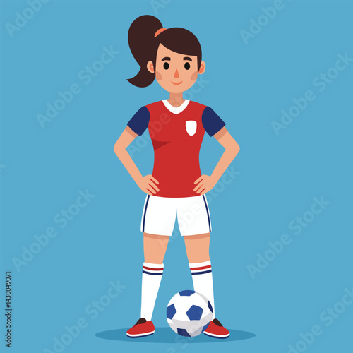 Soccer women, female football player with ball, isolated vector , high contrast illustration, front view 