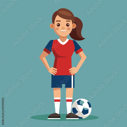 Soccer women, female football player with ball, isolated vector , high contrast illustration, front view 