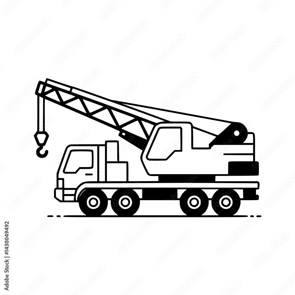 Construction Auto Crane Outline Icon in Monochrome Style Construction Auto Crane Outline Icon in Monochrome Style