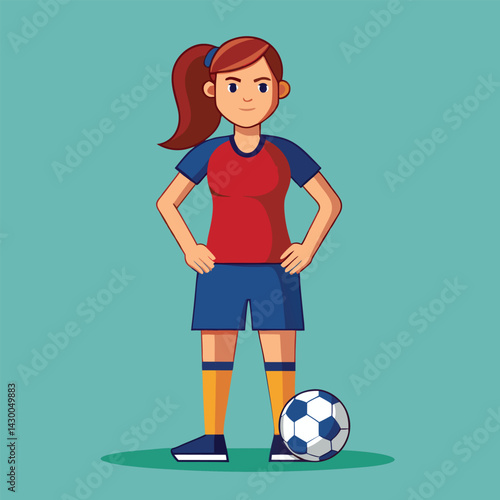 Soccer women, female football player with ball, isolated vector , high contrast illustration, front view 