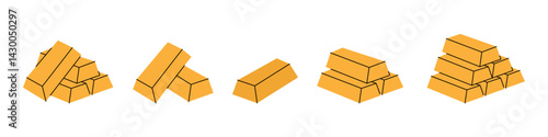 Set of gold bars. Finance, investment, business concept. Vector illustration.