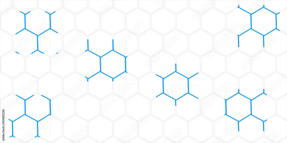 Fototapeta premium Seamless blue hexagon pattern with geometric honeycomb texture