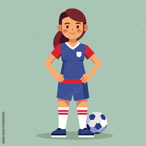 Soccer women, female football player with ball, isolated vector , high contrast illustration, front view 