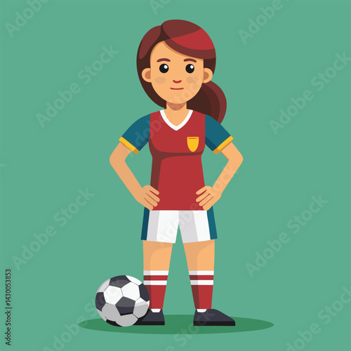 Soccer women, female football player with ball, isolated vector , high contrast illustration, front view 