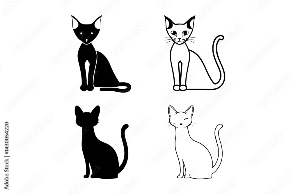 Fototapeta premium set of cat vector silhouette illustration isolated on white background