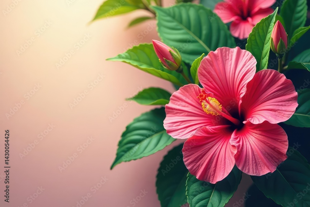 Obraz premium Bold, vibrant hibiscus blooms in a tropical design , motif, repeat