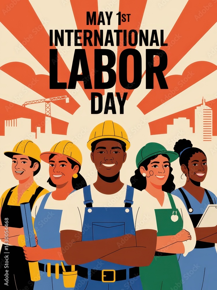 International Labor Day Celebration with Diverse Workers in Hard Hats International Labor Day Celebration with Diverse Workers in Hard Hats