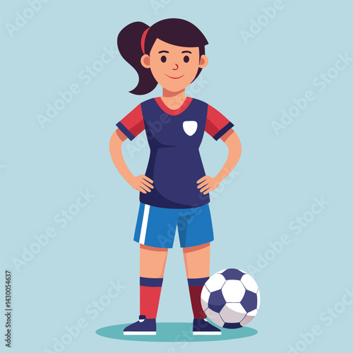 Soccer women, female football player with ball, isolated vector , high contrast illustration, front view 