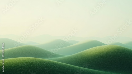 Serene rolling green hills under a soft pastel sky, evoking tranquility and nature's beauty, perfect for backgrounds in wellness, relaxation, or environmental themes