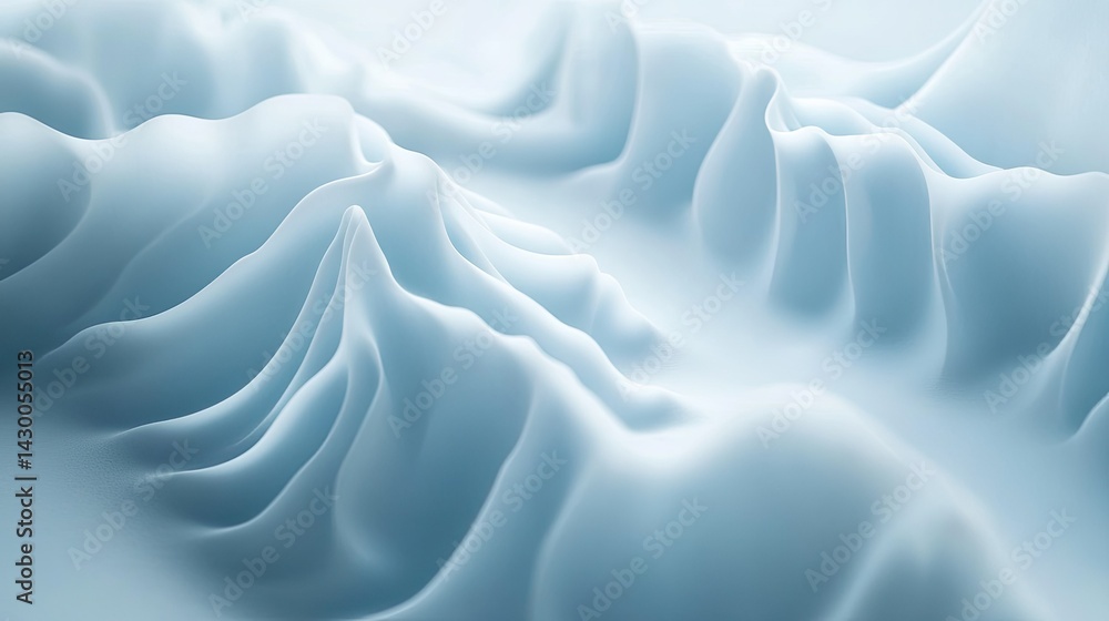 Obraz premium Soft, undulating waves of pale blue fabric create a serene and calming landscape, evoking a sense of tranquility and fluidity, ideal for backgrounds in wellness and relaxation themes