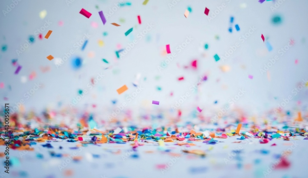 Colorful confetti falling on light blue background Colorful confetti falling on light blue background