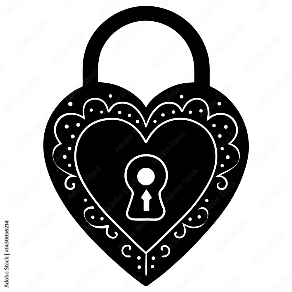 Heart shaped padlock with keyhole silhouette Heart shaped padlock with keyhole silhouette