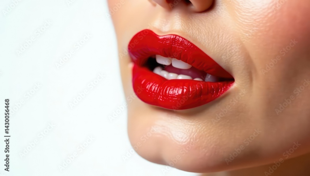 Fototapeta premium Close-up vibrant red lipstick, pristine white backdrop, lipstick, color, template