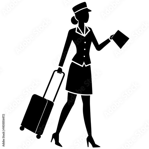 Silhouette of stewardess with luggage vector