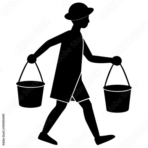 Silhouette of boy carrying two full buckets