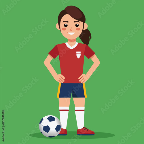 Soccer women, female football player with ball, isolated vector , high contrast illustration, front view 