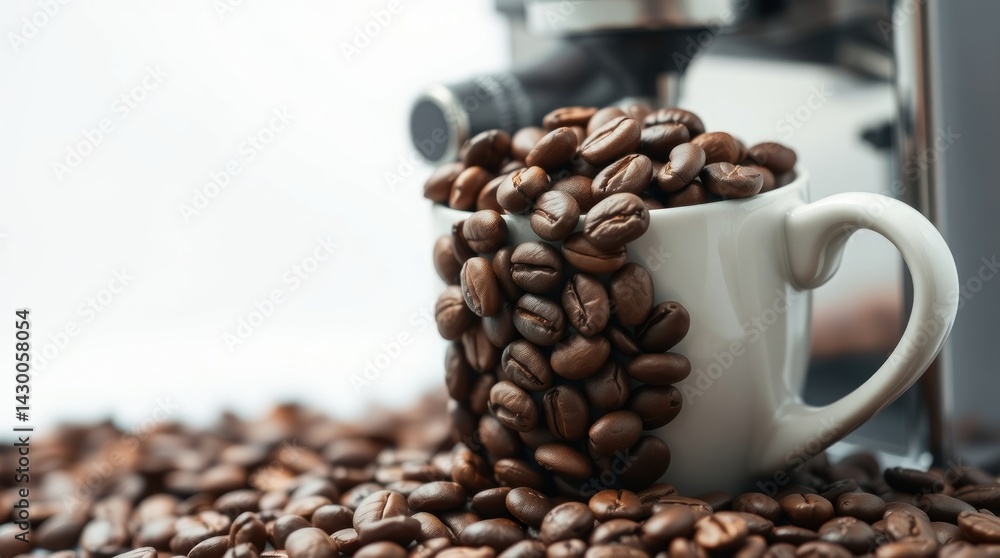 Fototapeta premium Coffee beans overflowing a white cup