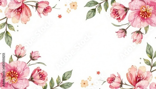 Delicate watercolor floral pattern on white background, subtle, textile, summer