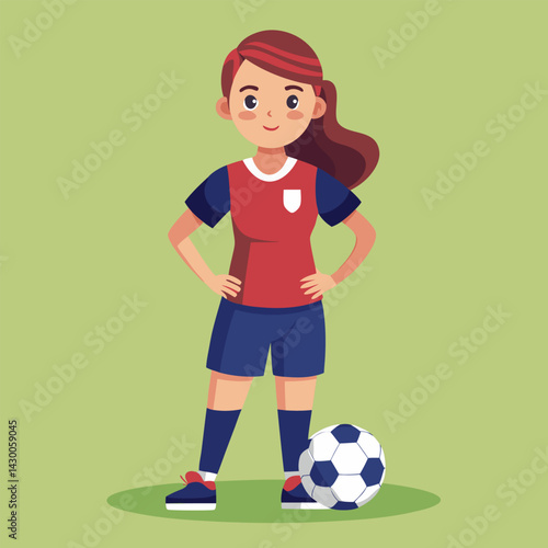 Soccer women, female football player with ball, isolated vector , high contrast illustration, front view 