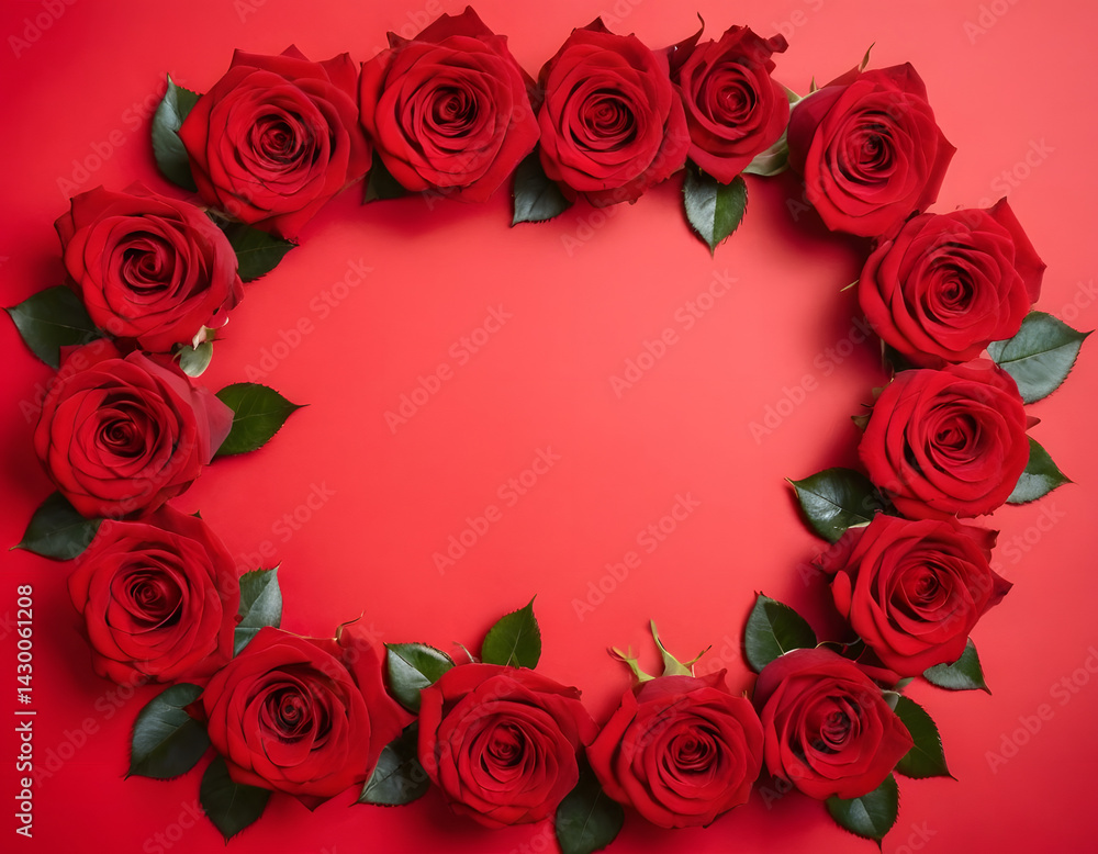Red roses on a red background. A beautiful heart of roses. Abstract background with Copy space. Red roses on a red background. A beautiful heart of roses. Abstract background with Copy space.