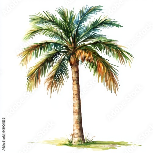 Watercolor Palm Tree Illustration Against White Background