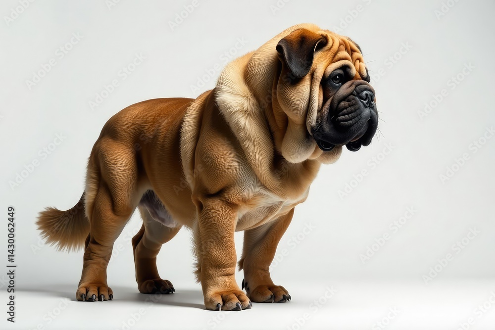 Obraz premium Imposing Mastiff, detail shot, pure white backdrop, ears, texture, head