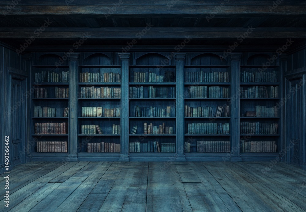 Dark Moody Library Interior with Antique Bookshelves Dark Moody Library Interior with Antique Bookshelves