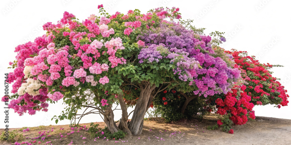 Fototapeta premium Colorful Tropical Bougainvillea Flowers with Green Leaves – High-Quality Botanical Artwork