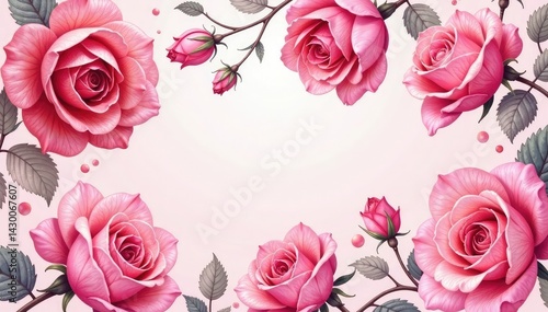 Intricate watercolor rose pattern, blush pink hues, spring, watercolor, blossom