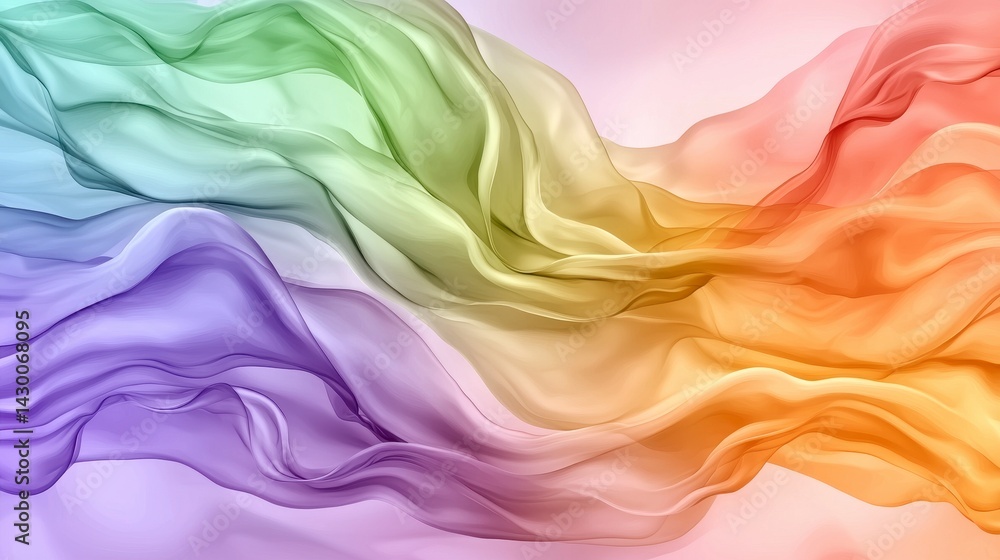 Obraz premium Flowing Multicolored Silk Fabric with Gradient Hues in Soft Pastel Tones