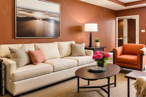 Elegant Living Room Interior With Comfortable Seating And Decorative Accents Featuring Artwork