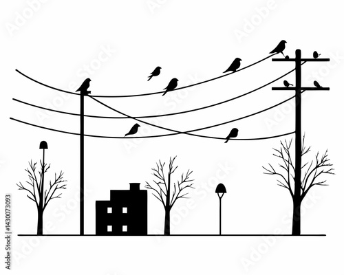 birds on a branch vector silhouette illustration isolated on white background