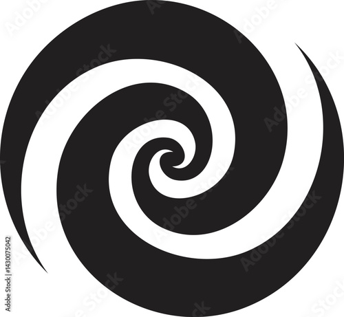 Abstract Vector Graphic of a Black and Red Spiral with Balanced Asymmetry, Crisp Edges, and 2D Flat Design in a Contemporary Minimalist Aesthetic