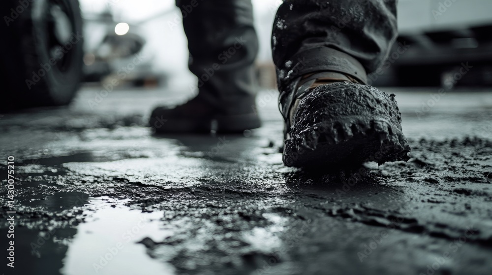 Concrete worker smoothing the surface of a cement floor. Featuring strength and precision Concrete worker smoothing the surface of a cement floor. Featuring strength and precision