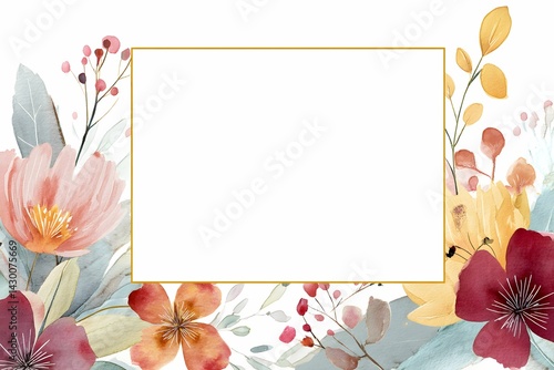 Vibrant, delicate watercolor floral border.