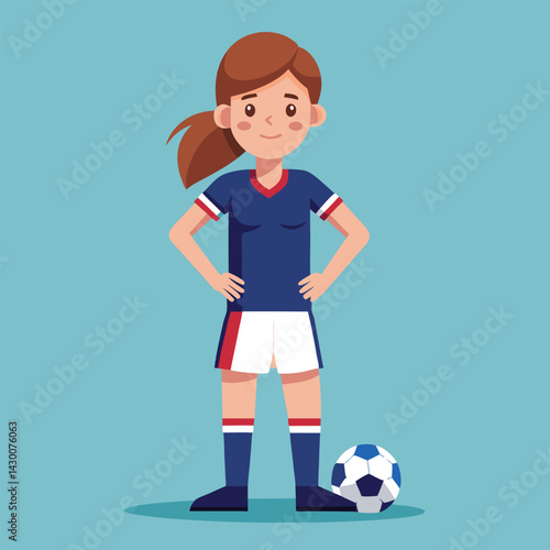 Soccer women, female football player with ball, isolated vector , high contrast illustration, front view 