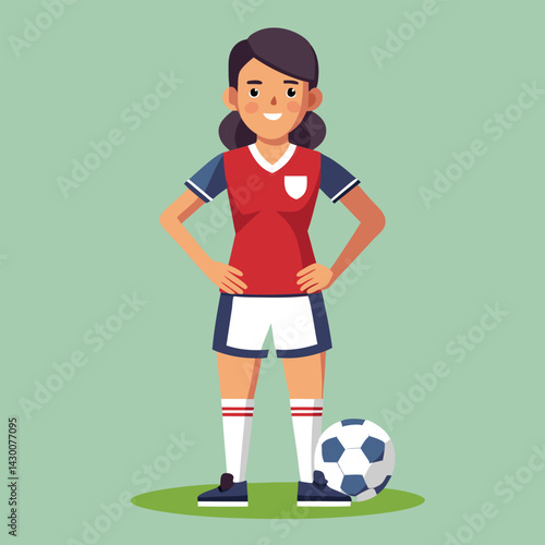 Soccer women, female football player with ball, isolated vector , high contrast illustration, front view 