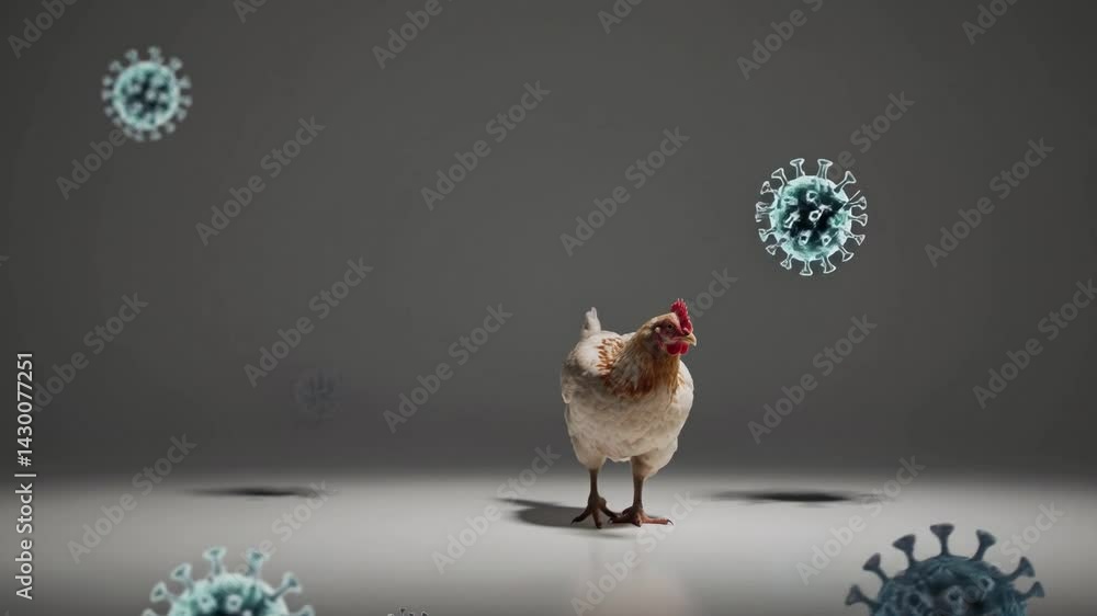 custom made wallpaper toronto digitalClose-up of a chicken with a virus particle nearby, symbolizing avian diseases or zoonotic transmission concepts.
