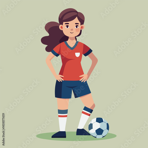 Soccer women, female football player with ball, isolated vector , high contrast illustration, front view 