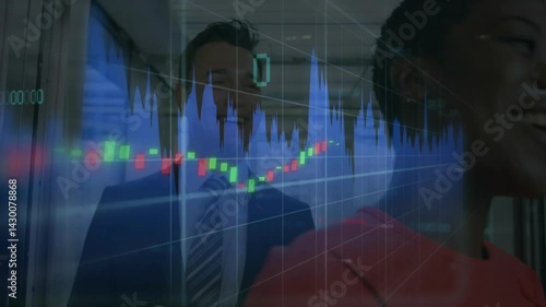 Wallpaper Mural colleagues studying financial dashboard in office hallway with candlestick chart and histogram Torontodigital.ca