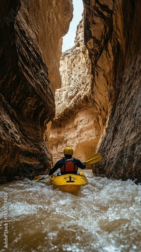 Wallpaper Mural Kayaker Paddling Through a Narrow Canyon With Striking Geological Formations and Whitewater Rapids Torontodigital.ca